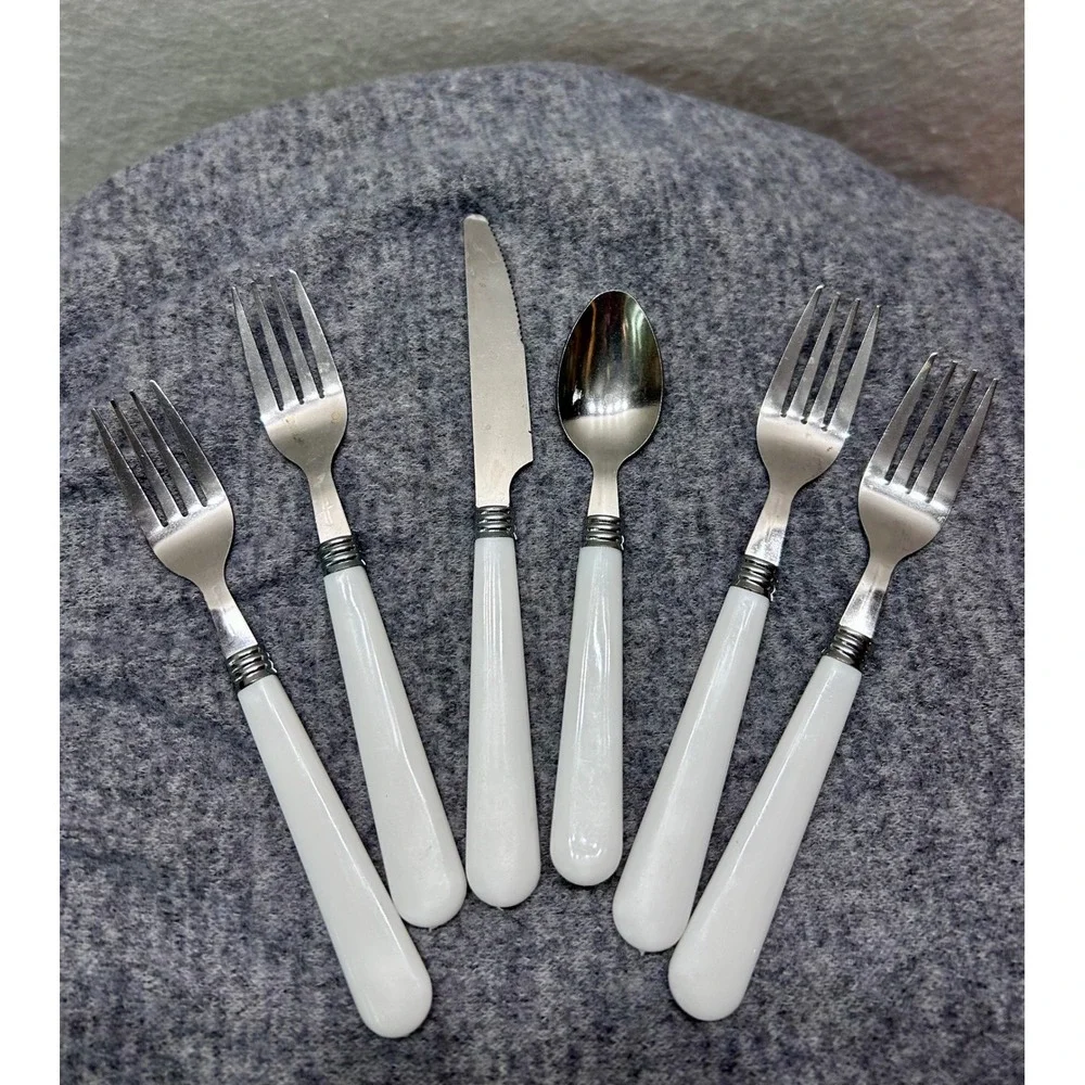 38pc White Laguiole Style Flatware Set Stainless/S Riveted Knives Forks Spoons
